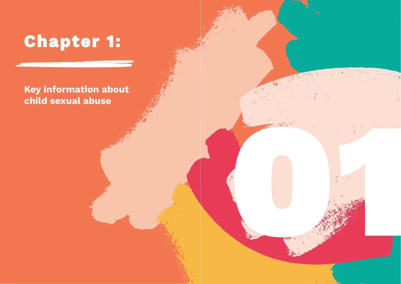 Chapter 1 divider: Key information about child sexual abuse, with a large painted 01.