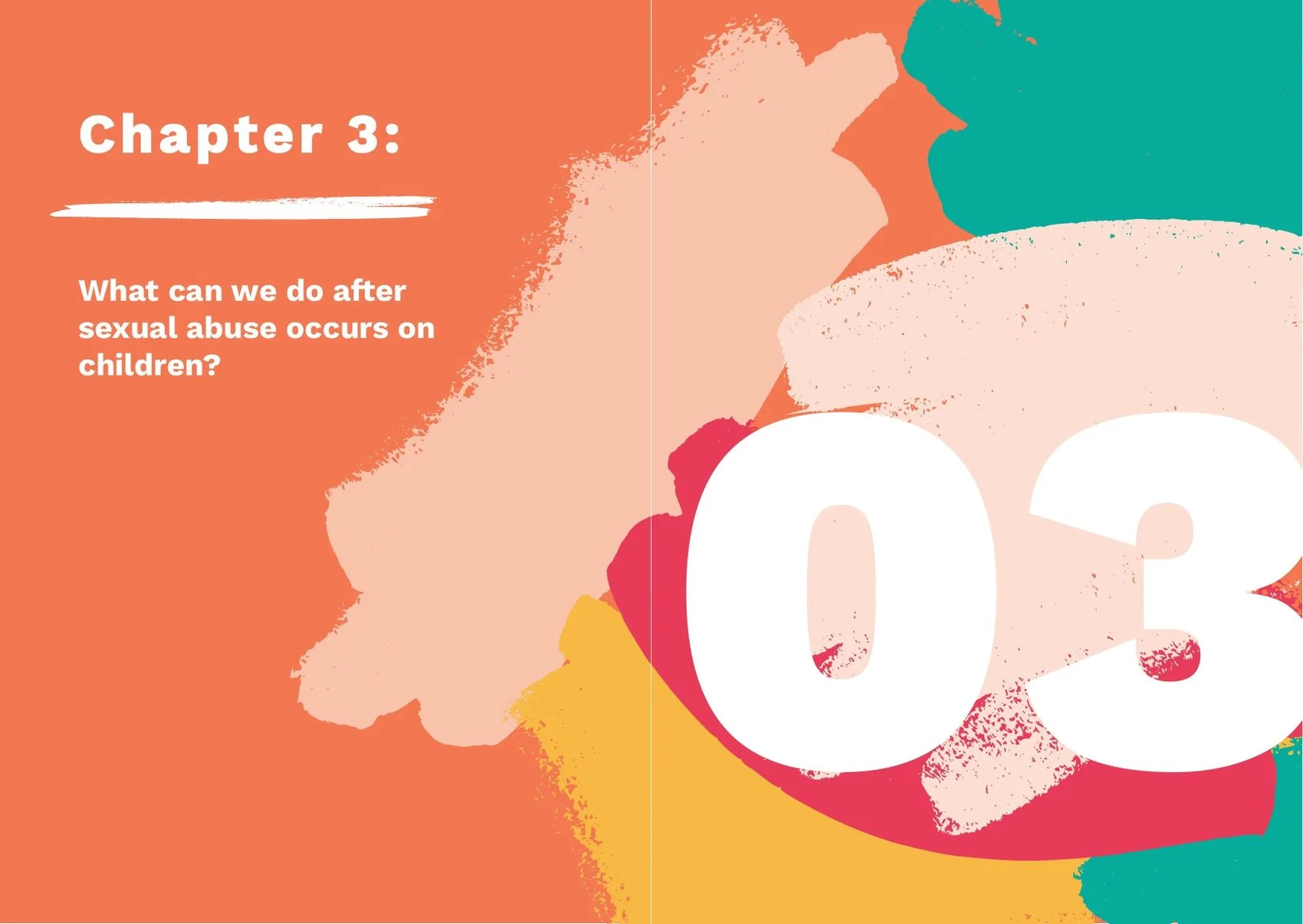 Chapter 3 divider: What to do after sexual abuse occurs to children, with a painted 03.